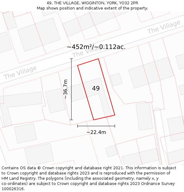 49, THE VILLAGE, WIGGINTON, YORK, YO32 2PR: Plot and title map
