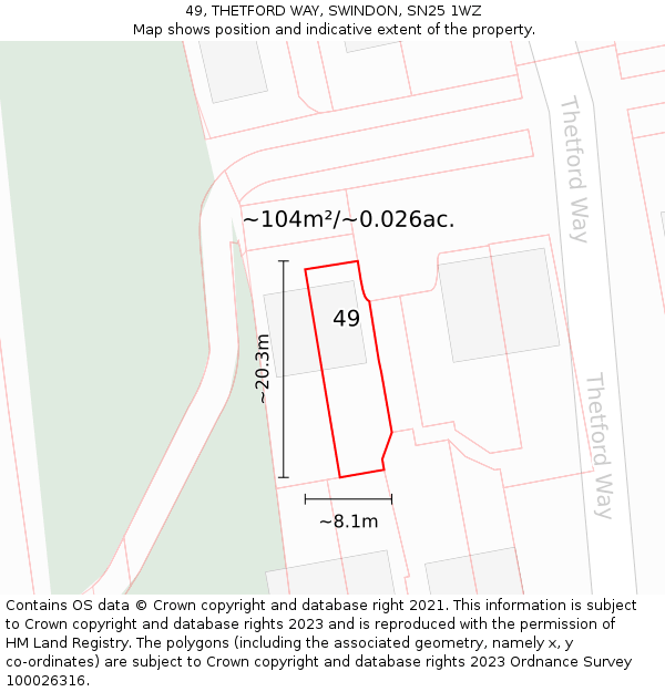 49, THETFORD WAY, SWINDON, SN25 1WZ: Plot and title map