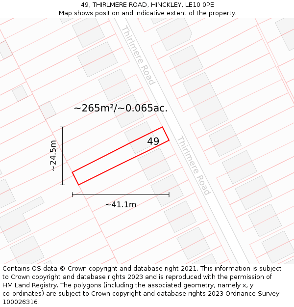 49, THIRLMERE ROAD, HINCKLEY, LE10 0PE: Plot and title map