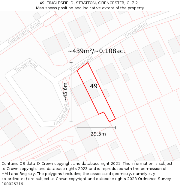 49, TINGLESFIELD, STRATTON, CIRENCESTER, GL7 2JL: Plot and title map