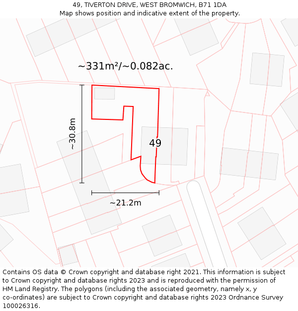 49, TIVERTON DRIVE, WEST BROMWICH, B71 1DA: Plot and title map