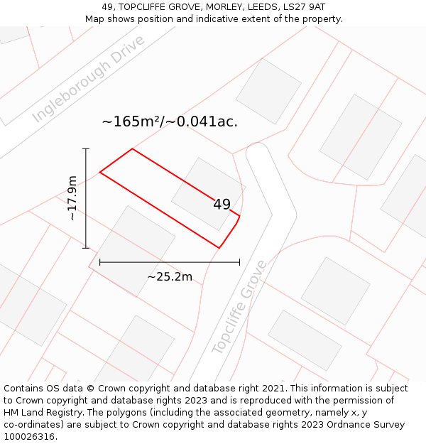 49, TOPCLIFFE GROVE, MORLEY, LEEDS, LS27 9AT: Plot and title map