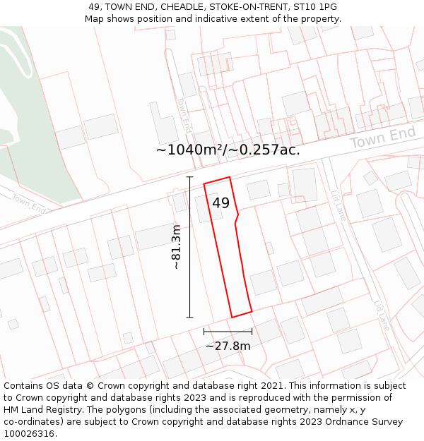 49, TOWN END, CHEADLE, STOKE-ON-TRENT, ST10 1PG: Plot and title map