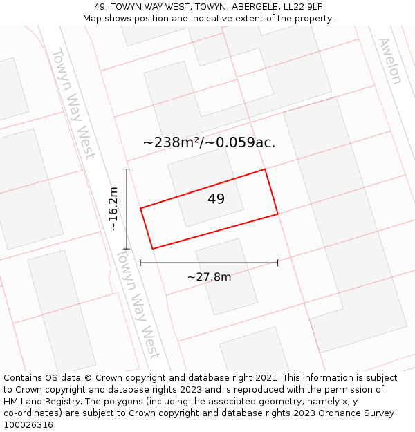 49, TOWYN WAY WEST, TOWYN, ABERGELE, LL22 9LF: Plot and title map