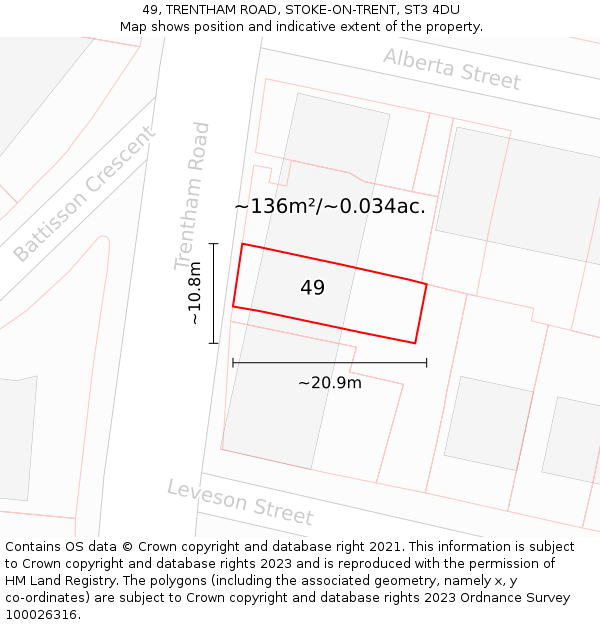 49, TRENTHAM ROAD, STOKE-ON-TRENT, ST3 4DU: Plot and title map