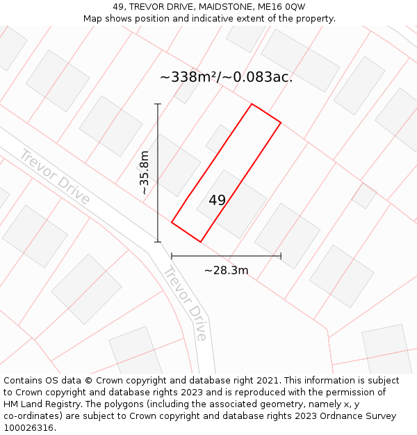 49, TREVOR DRIVE, MAIDSTONE, ME16 0QW: Plot and title map