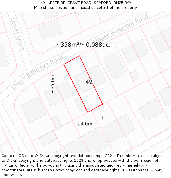 49, UPPER BELGRAVE ROAD, SEAFORD, BN25 3AY: Plot and title map