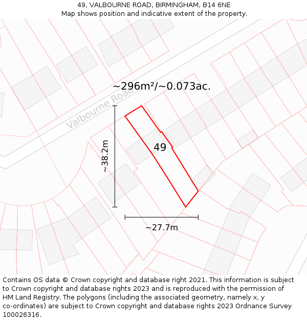 49, VALBOURNE ROAD, BIRMINGHAM, B14 6NE: Plot and title map