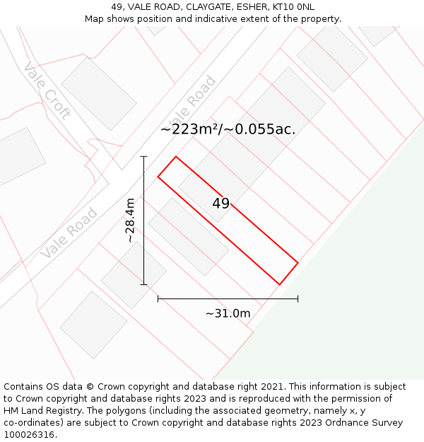 49, VALE ROAD, CLAYGATE, ESHER, KT10 0NL: Plot and title map