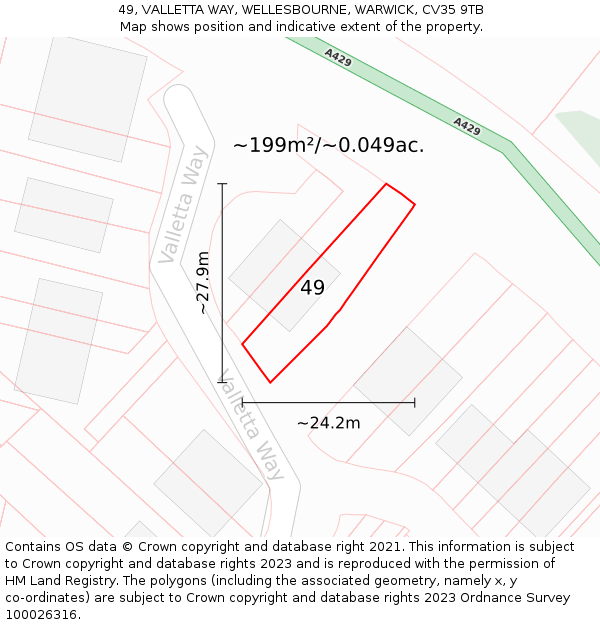 49, VALLETTA WAY, WELLESBOURNE, WARWICK, CV35 9TB: Plot and title map