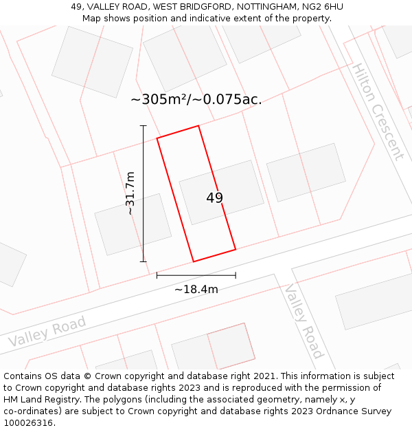 49, VALLEY ROAD, WEST BRIDGFORD, NOTTINGHAM, NG2 6HU: Plot and title map