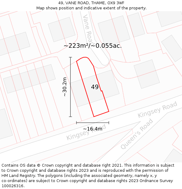 49, VANE ROAD, THAME, OX9 3WF: Plot and title map