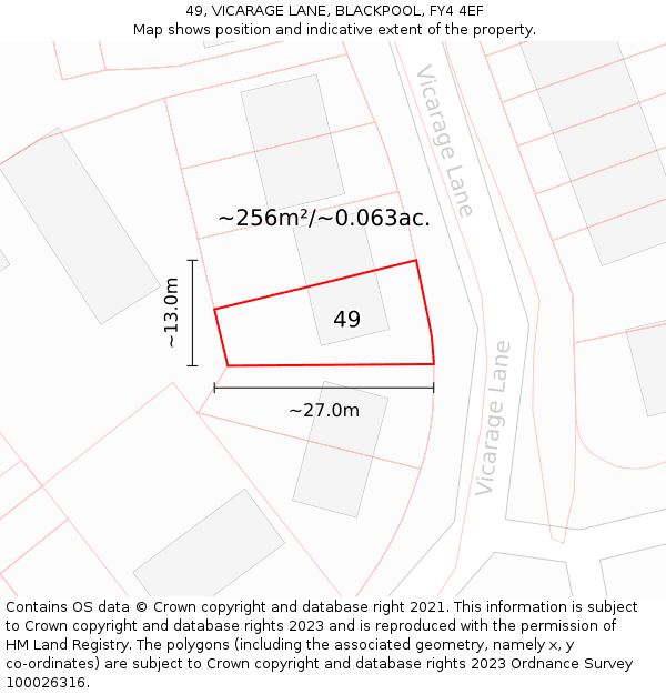 49, VICARAGE LANE, BLACKPOOL, FY4 4EF: Plot and title map