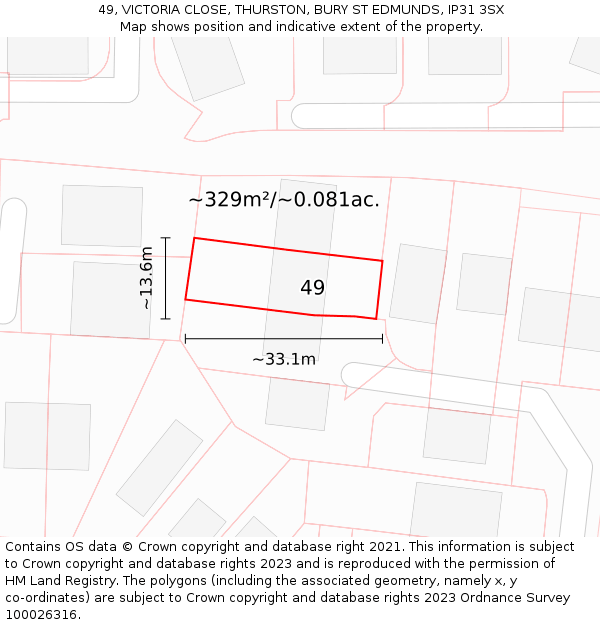 49, VICTORIA CLOSE, THURSTON, BURY ST EDMUNDS, IP31 3SX: Plot and title map