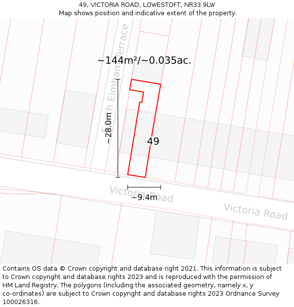 49, VICTORIA ROAD, LOWESTOFT, NR33 9LW: Plot and title map