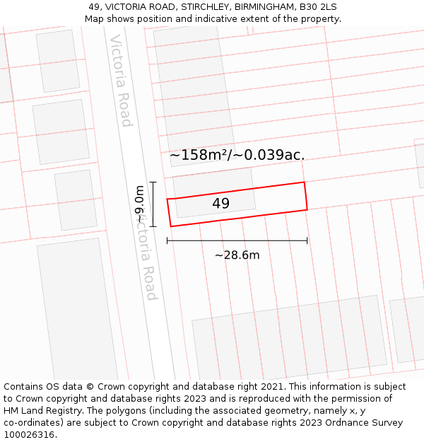 49, VICTORIA ROAD, STIRCHLEY, BIRMINGHAM, B30 2LS: Plot and title map