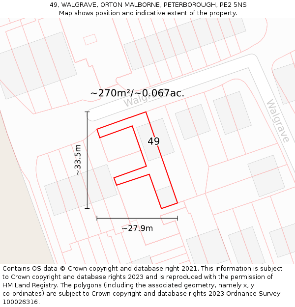 49, WALGRAVE, ORTON MALBORNE, PETERBOROUGH, PE2 5NS: Plot and title map