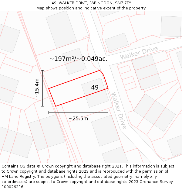 49, WALKER DRIVE, FARINGDON, SN7 7FY: Plot and title map