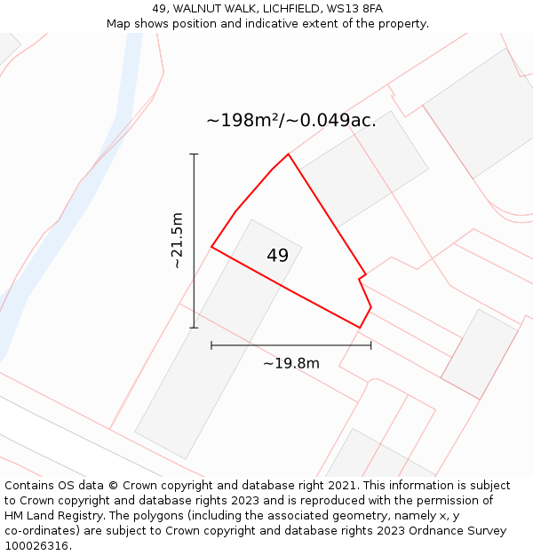 49, WALNUT WALK, LICHFIELD, WS13 8FA: Plot and title map