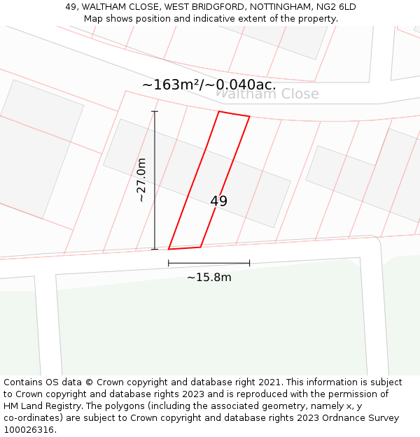 49, WALTHAM CLOSE, WEST BRIDGFORD, NOTTINGHAM, NG2 6LD: Plot and title map