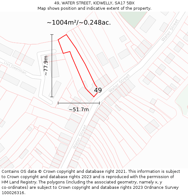 49, WATER STREET, KIDWELLY, SA17 5BX: Plot and title map