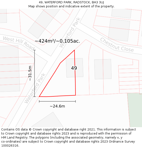 49, WATERFORD PARK, RADSTOCK, BA3 3UJ: Plot and title map