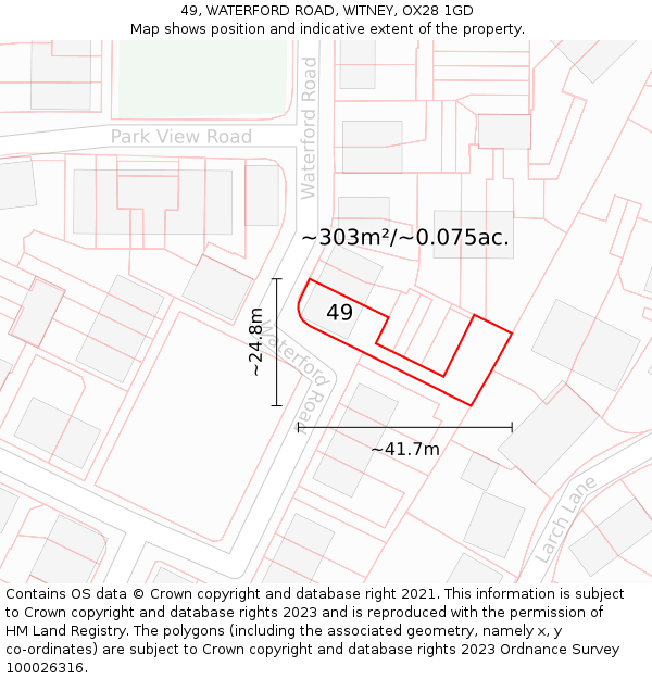 49, WATERFORD ROAD, WITNEY, OX28 1GD: Plot and title map