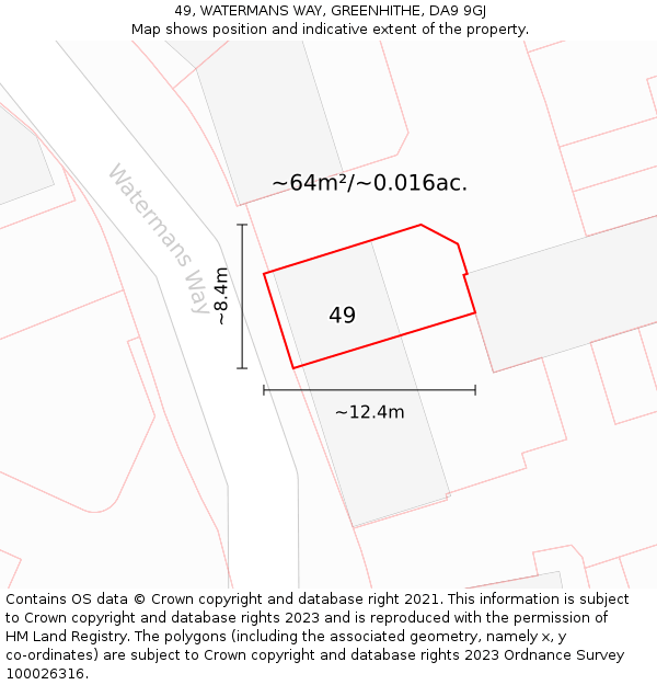 49, WATERMANS WAY, GREENHITHE, DA9 9GJ: Plot and title map