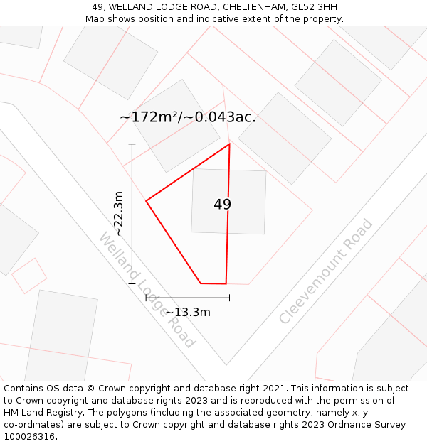 49, WELLAND LODGE ROAD, CHELTENHAM, GL52 3HH: Plot and title map