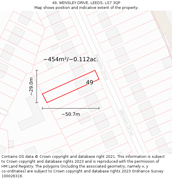 49, WENSLEY DRIVE, LEEDS, LS7 3QP: Plot and title map