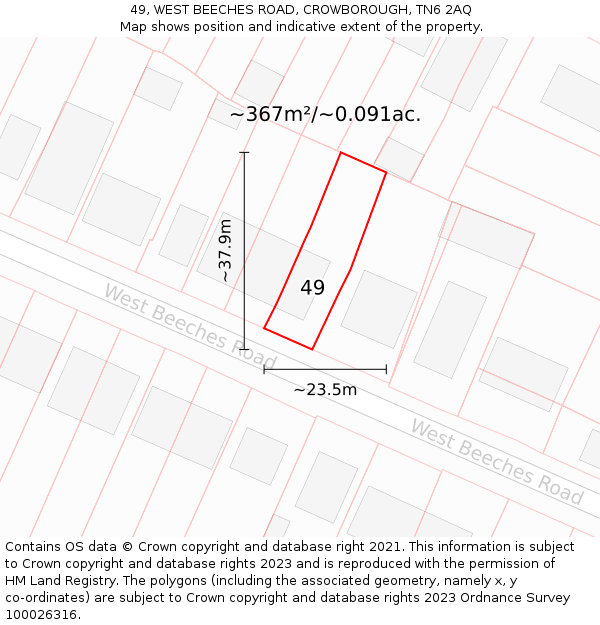 49, WEST BEECHES ROAD, CROWBOROUGH, TN6 2AQ: Plot and title map