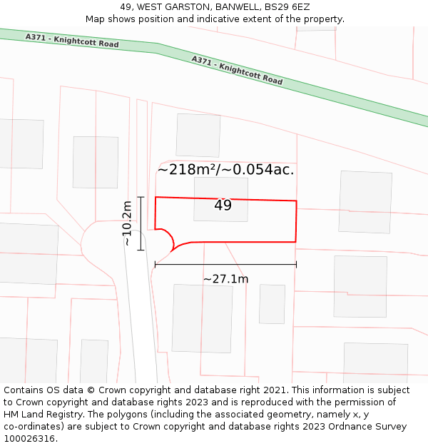 49, WEST GARSTON, BANWELL, BS29 6EZ: Plot and title map