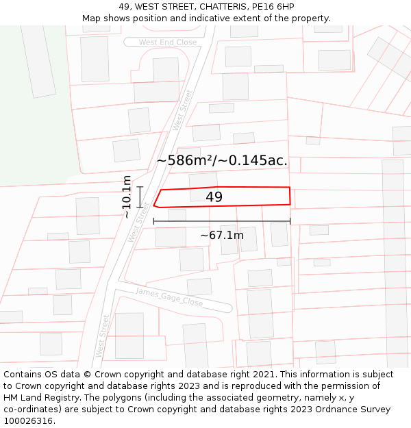 49, WEST STREET, CHATTERIS, PE16 6HP: Plot and title map