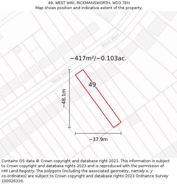 49, WEST WAY, RICKMANSWORTH, WD3 7EH: Plot and title map