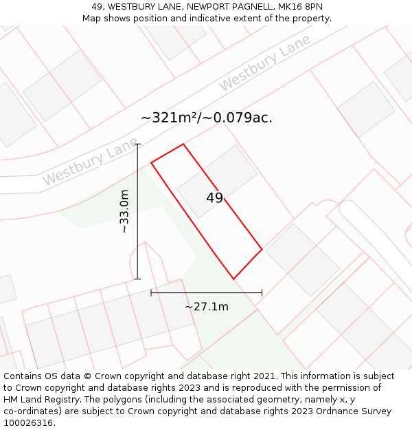 49, WESTBURY LANE, NEWPORT PAGNELL, MK16 8PN: Plot and title map