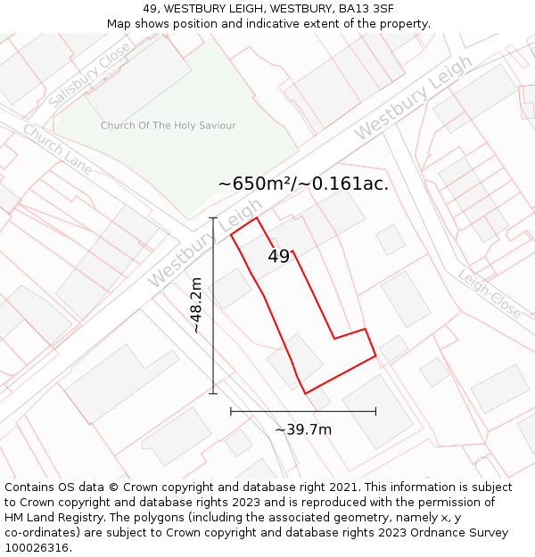 49, WESTBURY LEIGH, WESTBURY, BA13 3SF: Plot and title map