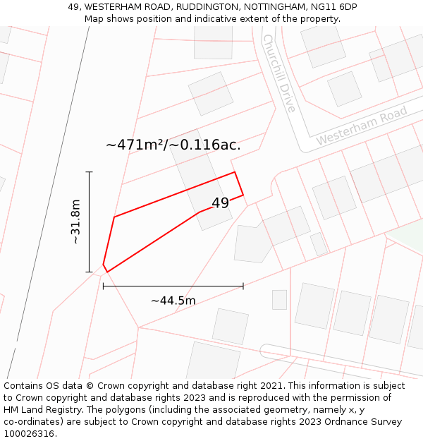 49, WESTERHAM ROAD, RUDDINGTON, NOTTINGHAM, NG11 6DP: Plot and title map