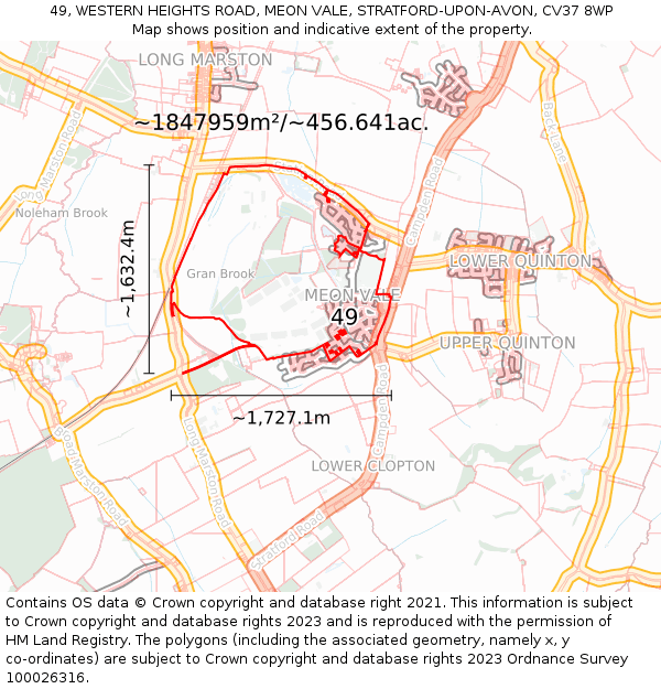 49, WESTERN HEIGHTS ROAD, MEON VALE, STRATFORD-UPON-AVON, CV37 8WP: Plot and title map