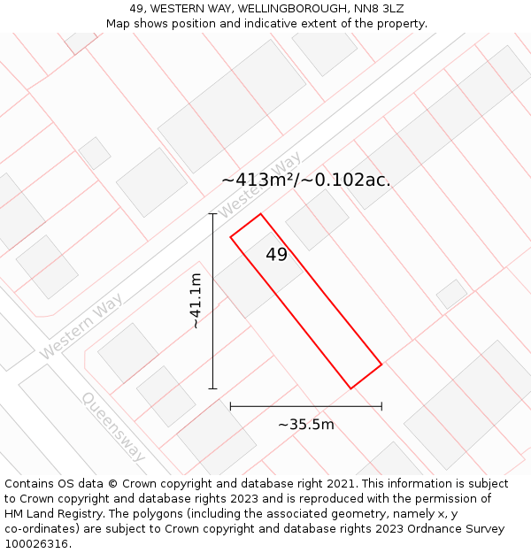 49, WESTERN WAY, WELLINGBOROUGH, NN8 3LZ: Plot and title map