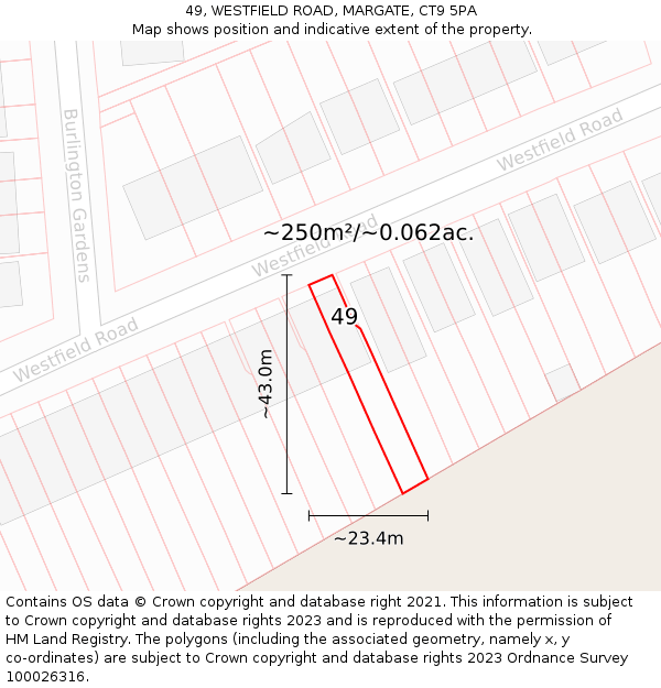 49, WESTFIELD ROAD, MARGATE, CT9 5PA: Plot and title map