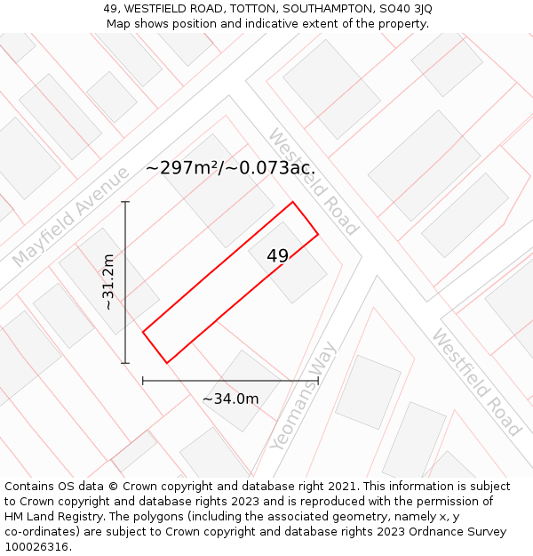 49, WESTFIELD ROAD, TOTTON, SOUTHAMPTON, SO40 3JQ: Plot and title map