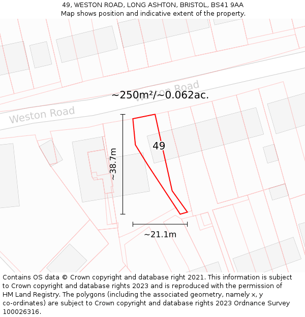 49, WESTON ROAD, LONG ASHTON, BRISTOL, BS41 9AA: Plot and title map