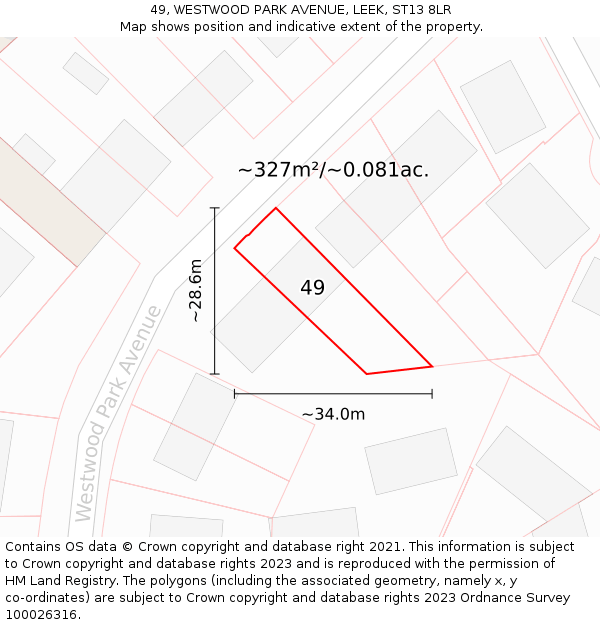 49, WESTWOOD PARK AVENUE, LEEK, ST13 8LR: Plot and title map