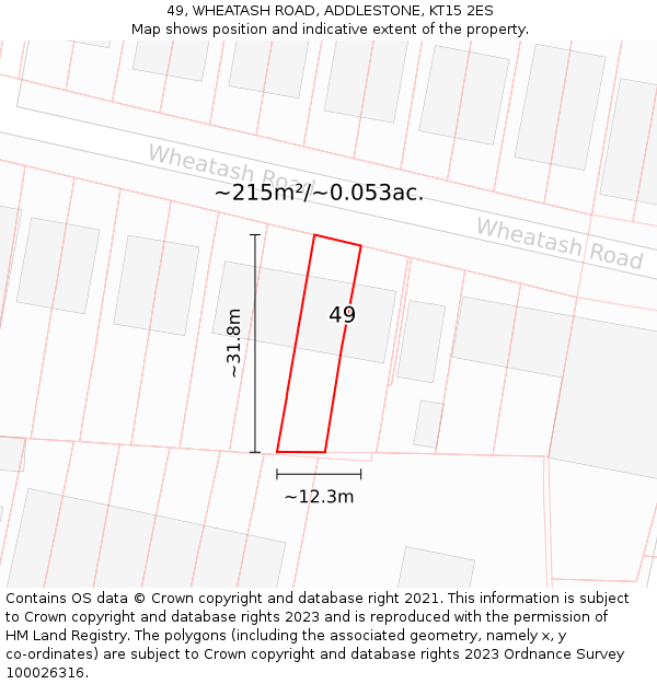 49, WHEATASH ROAD, ADDLESTONE, KT15 2ES: Plot and title map