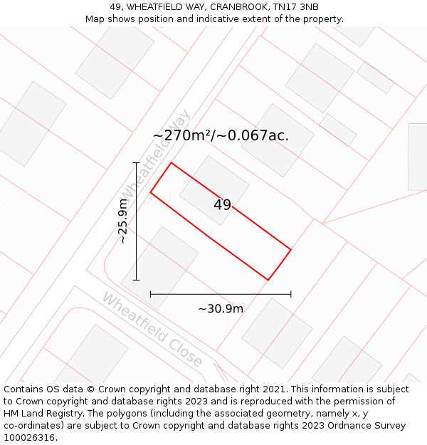 49, WHEATFIELD WAY, CRANBROOK, TN17 3NB: Plot and title map