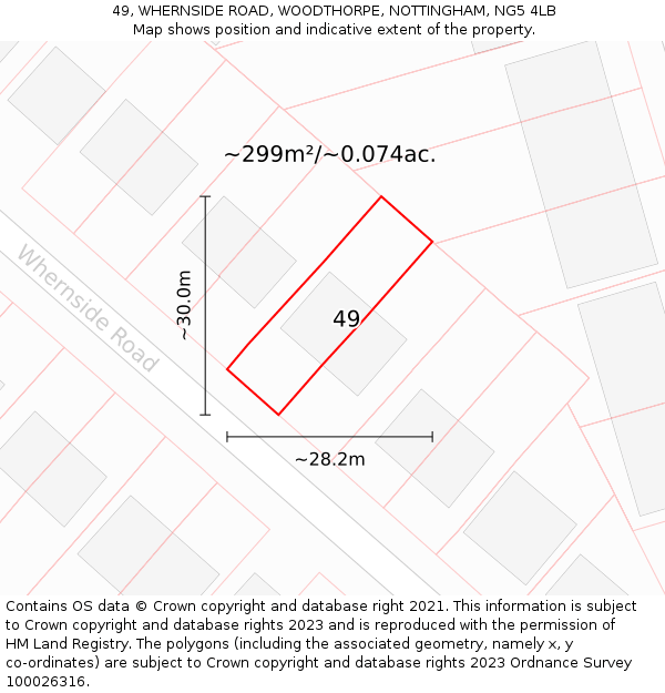 49, WHERNSIDE ROAD, WOODTHORPE, NOTTINGHAM, NG5 4LB: Plot and title map