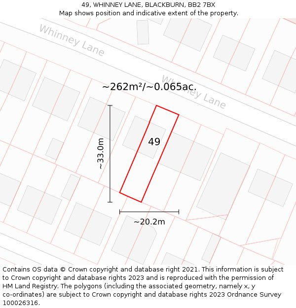 49, WHINNEY LANE, BLACKBURN, BB2 7BX: Plot and title map