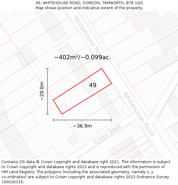 49, WHITEHOUSE ROAD, DORDON, TAMWORTH, B78 1QG: Plot and title map