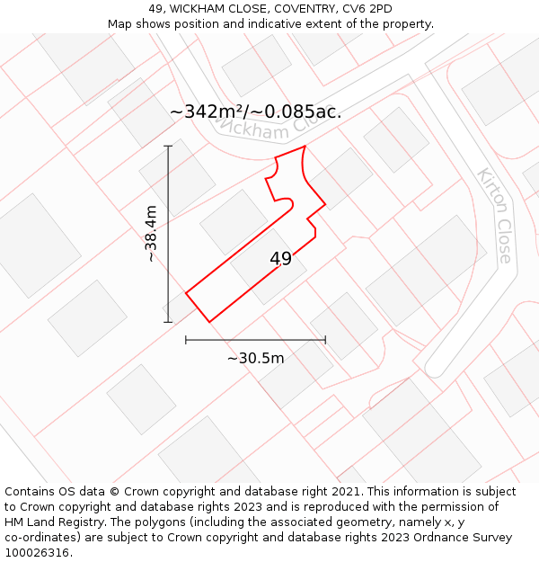 49, WICKHAM CLOSE, COVENTRY, CV6 2PD: Plot and title map