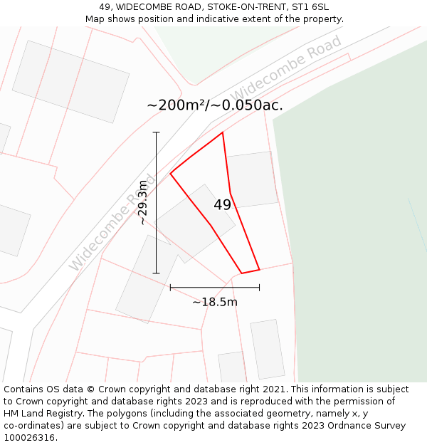 49, WIDECOMBE ROAD, STOKE-ON-TRENT, ST1 6SL: Plot and title map